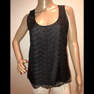 Banana Republic Black Top 100% Silk, Front Lace XS